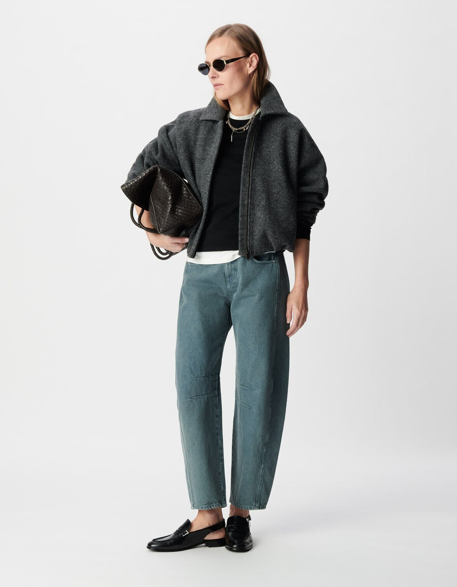 giacca oversize in lana cotta grigia da donna