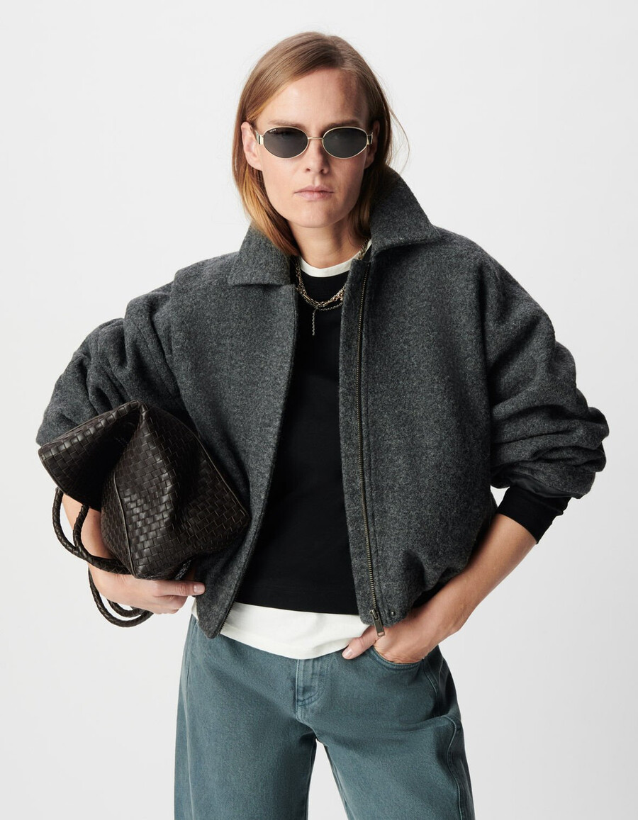 giacca oversize in lana cotta grigia da donna