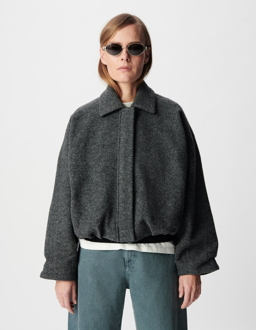 giacca oversize in lana cotta grigia da donna