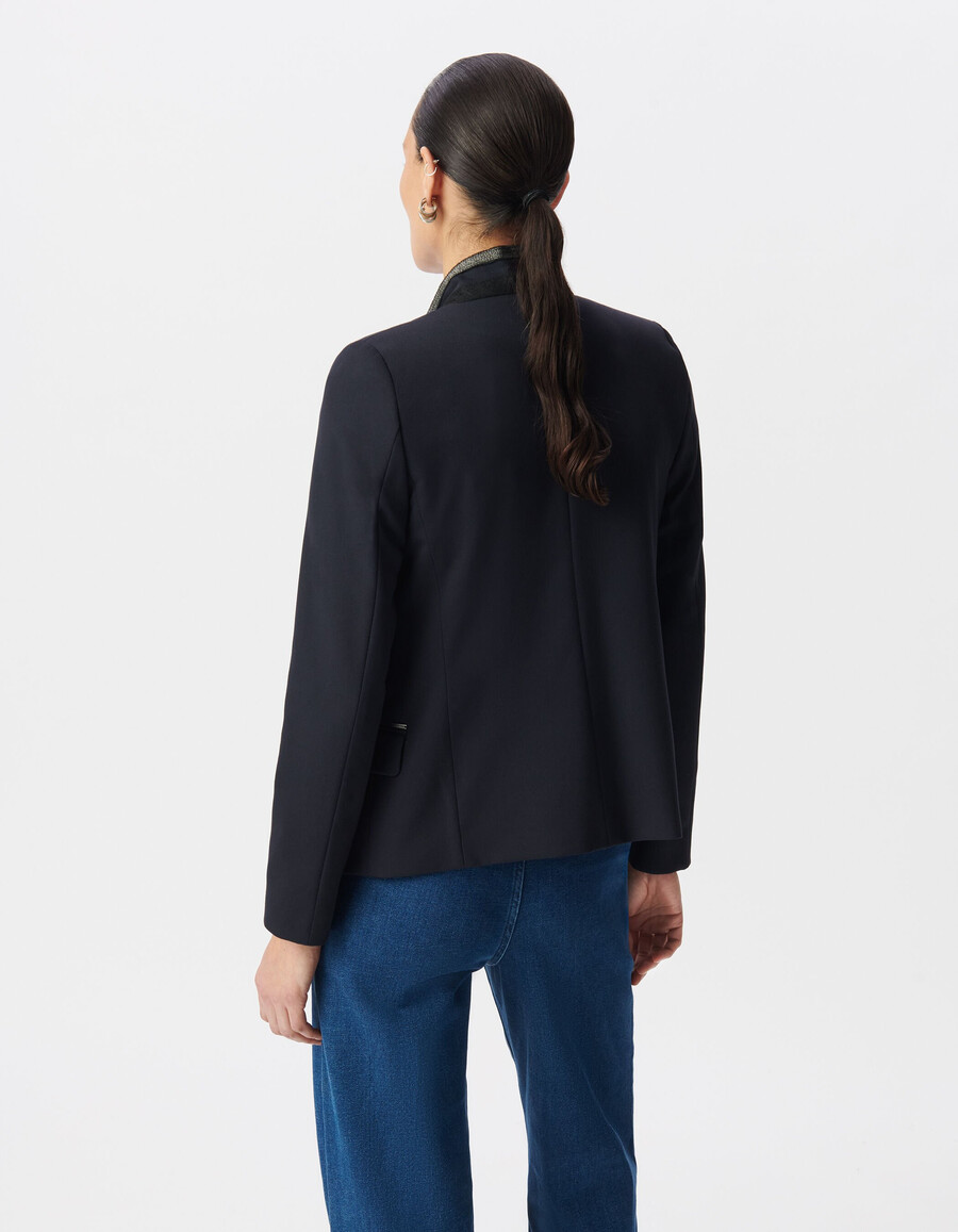 giacca da abito blu navy da donna con colletto decorato