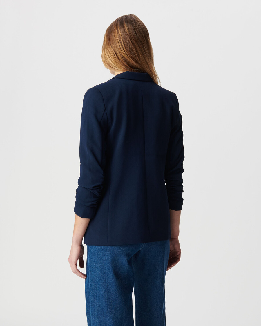 giacca da abito blu navy con maniche arricciate a 34 da donna