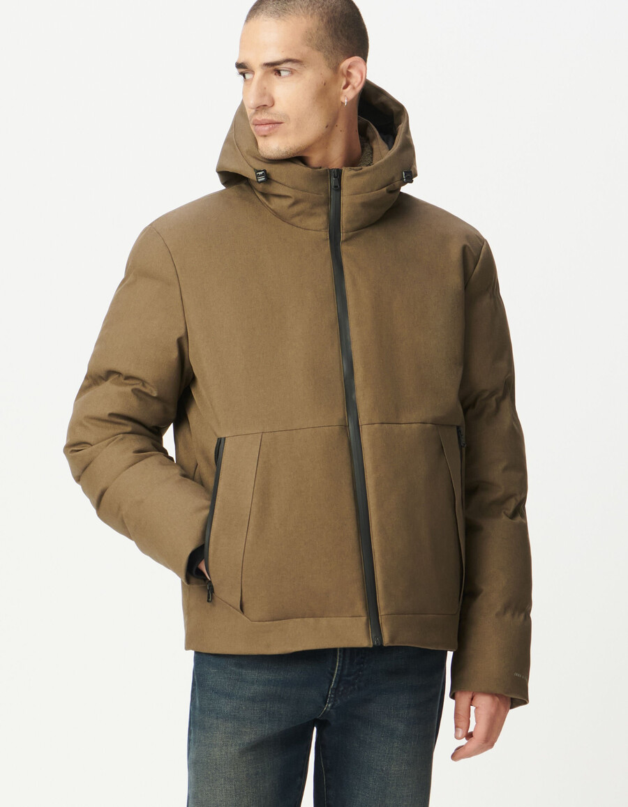 giacca imbottita con cappuccio impermeabile beige da uomo