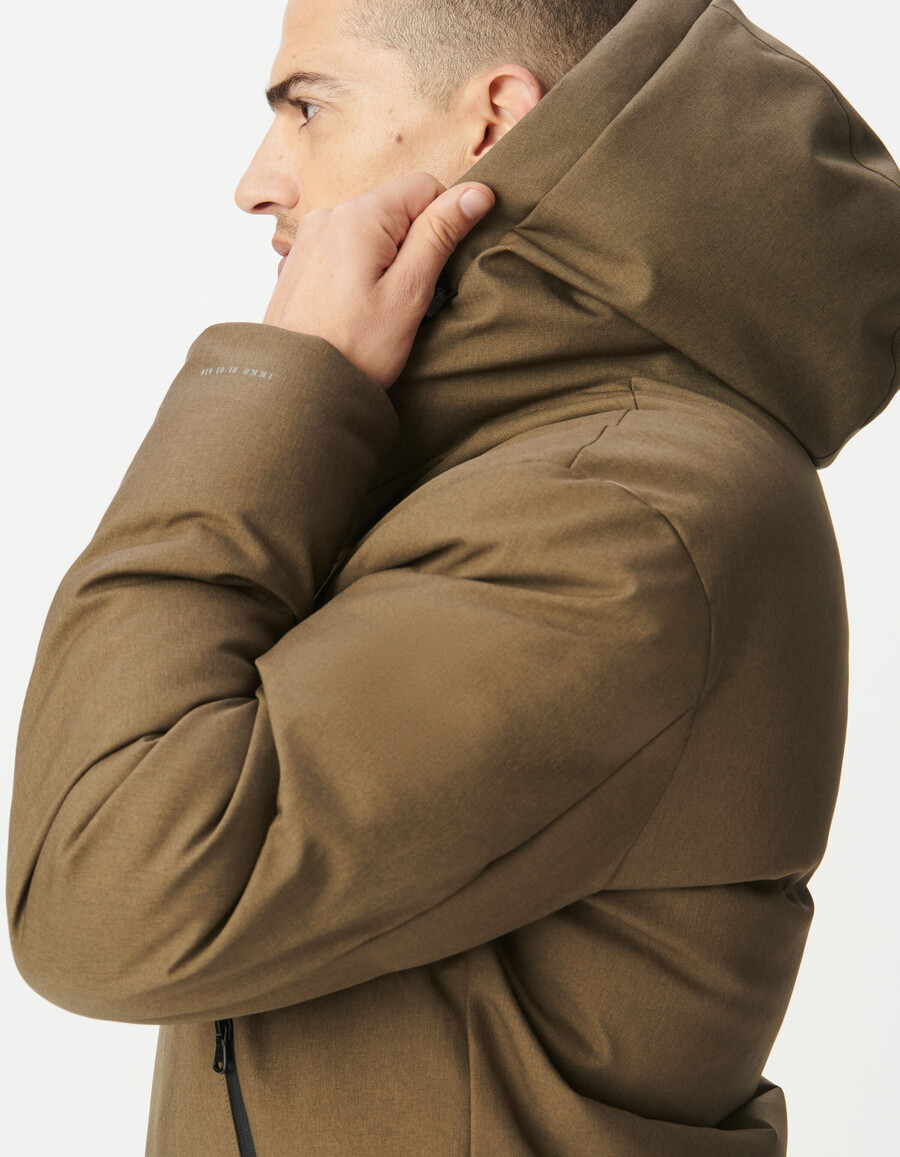 giacca imbottita con cappuccio impermeabile beige da uomo