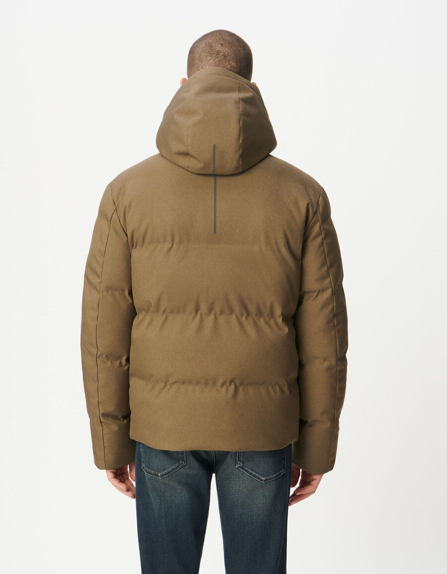 giacca imbottita con cappuccio impermeabile beige da uomo