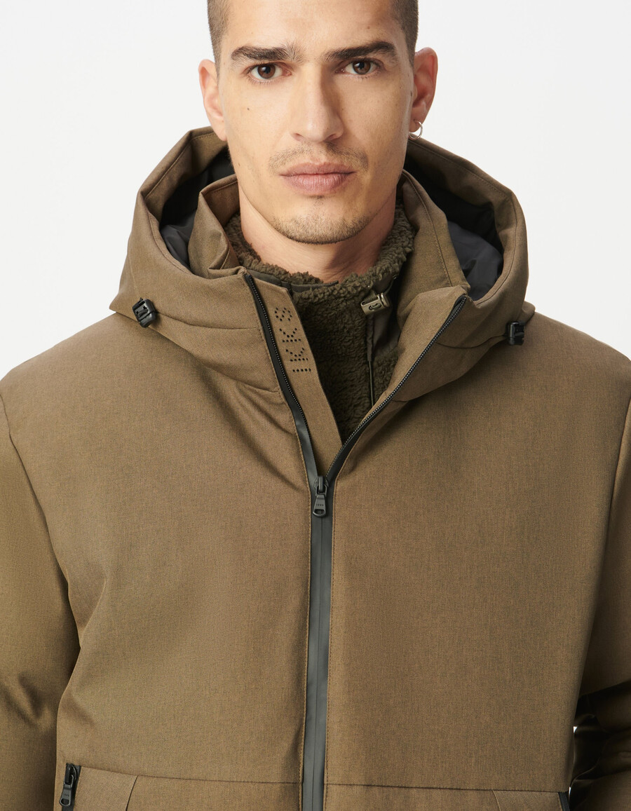giacca imbottita con cappuccio impermeabile beige da uomo