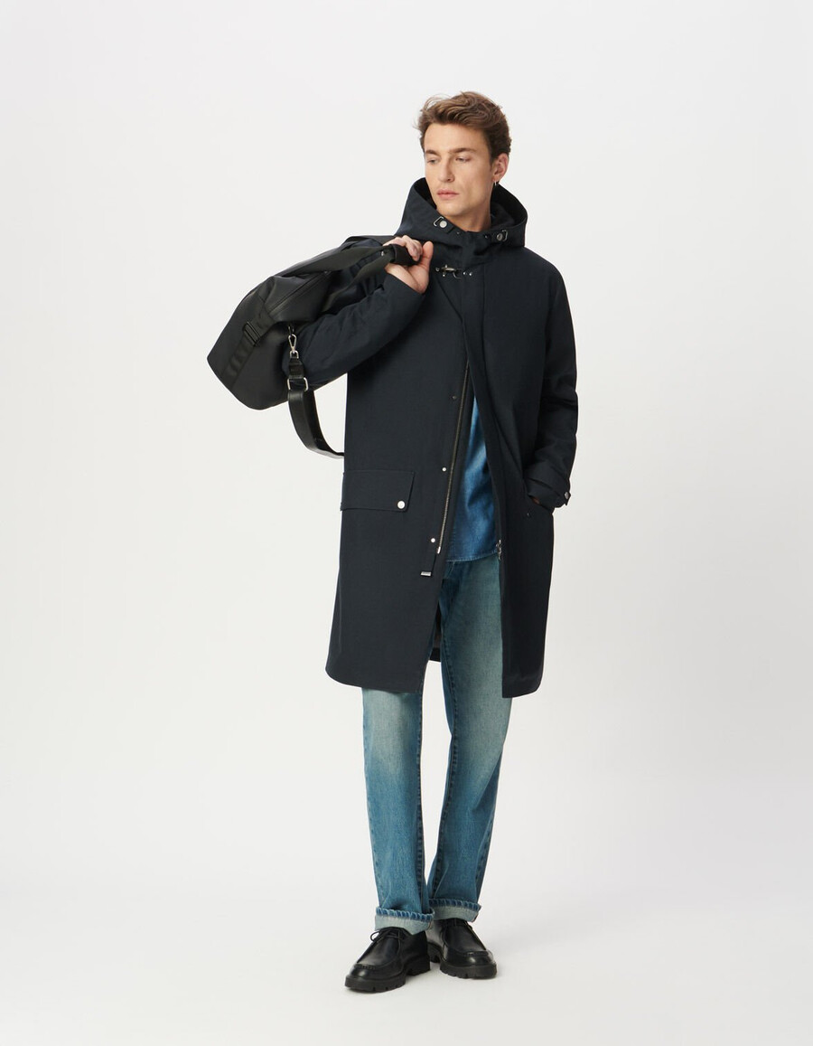 parka con cappuccio di media lunghezza blu navy da uomo