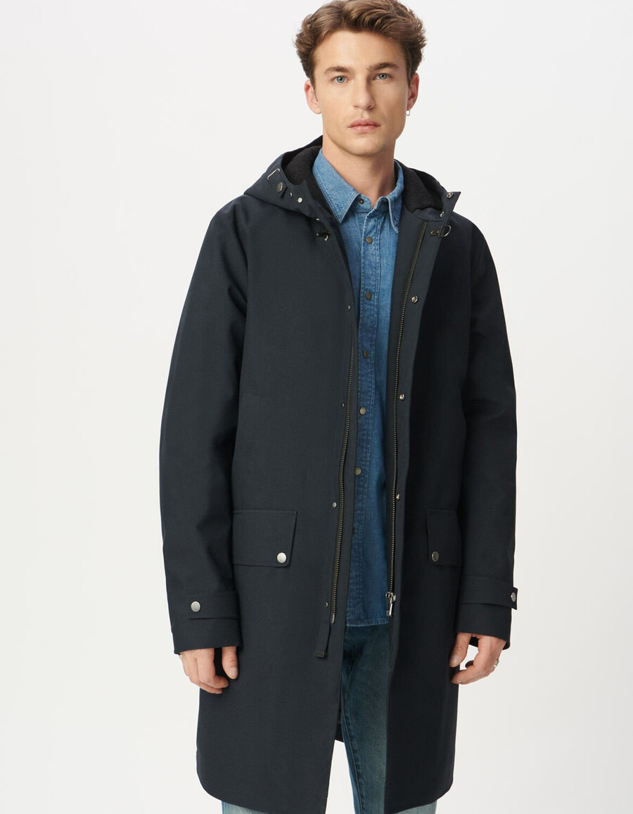 parka con cappuccio di media lunghezza blu navy da uomo