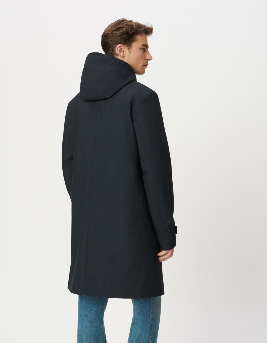 parka con cappuccio di media lunghezza blu navy da uomo