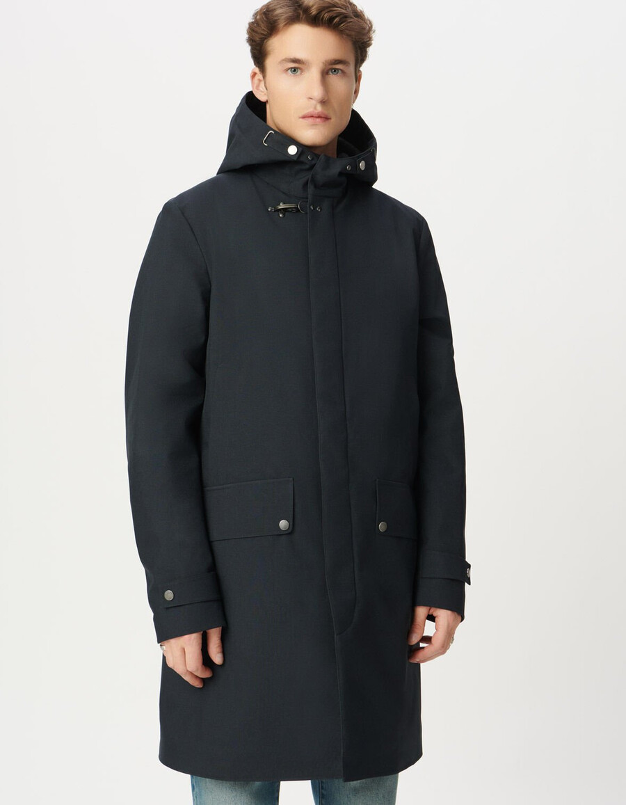 parka con cappuccio di media lunghezza blu navy da uomo