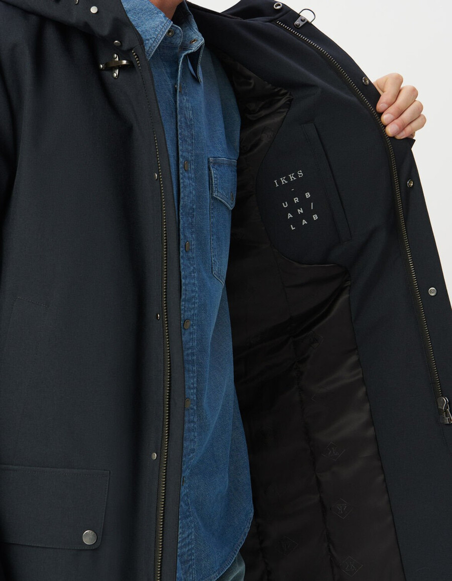 parka con cappuccio di media lunghezza blu navy da uomo