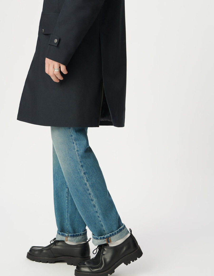 parka con cappuccio di media lunghezza blu navy da uomo