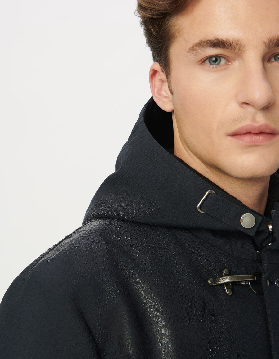 parka con cappuccio di media lunghezza blu navy da uomo