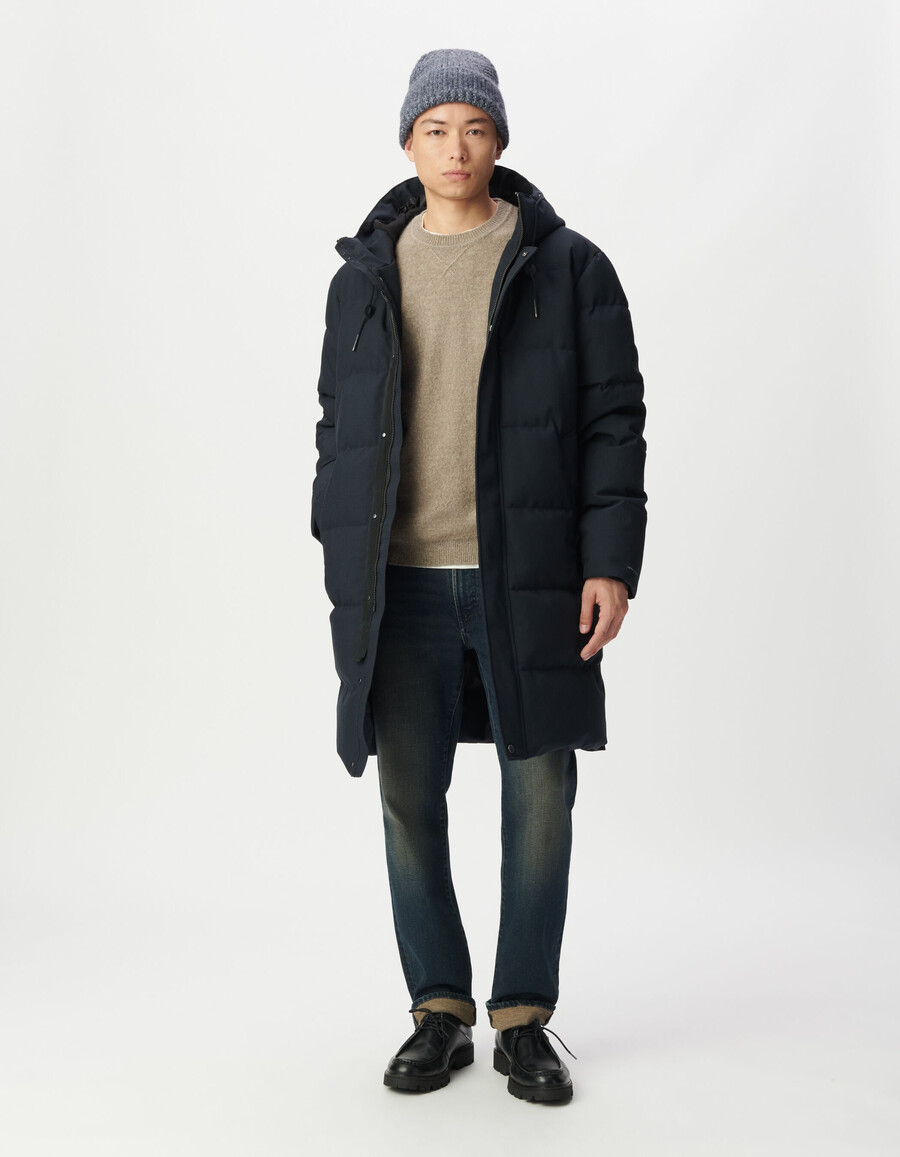 giacca lunga imbottita impermeabile trapuntata da uomo blu navy