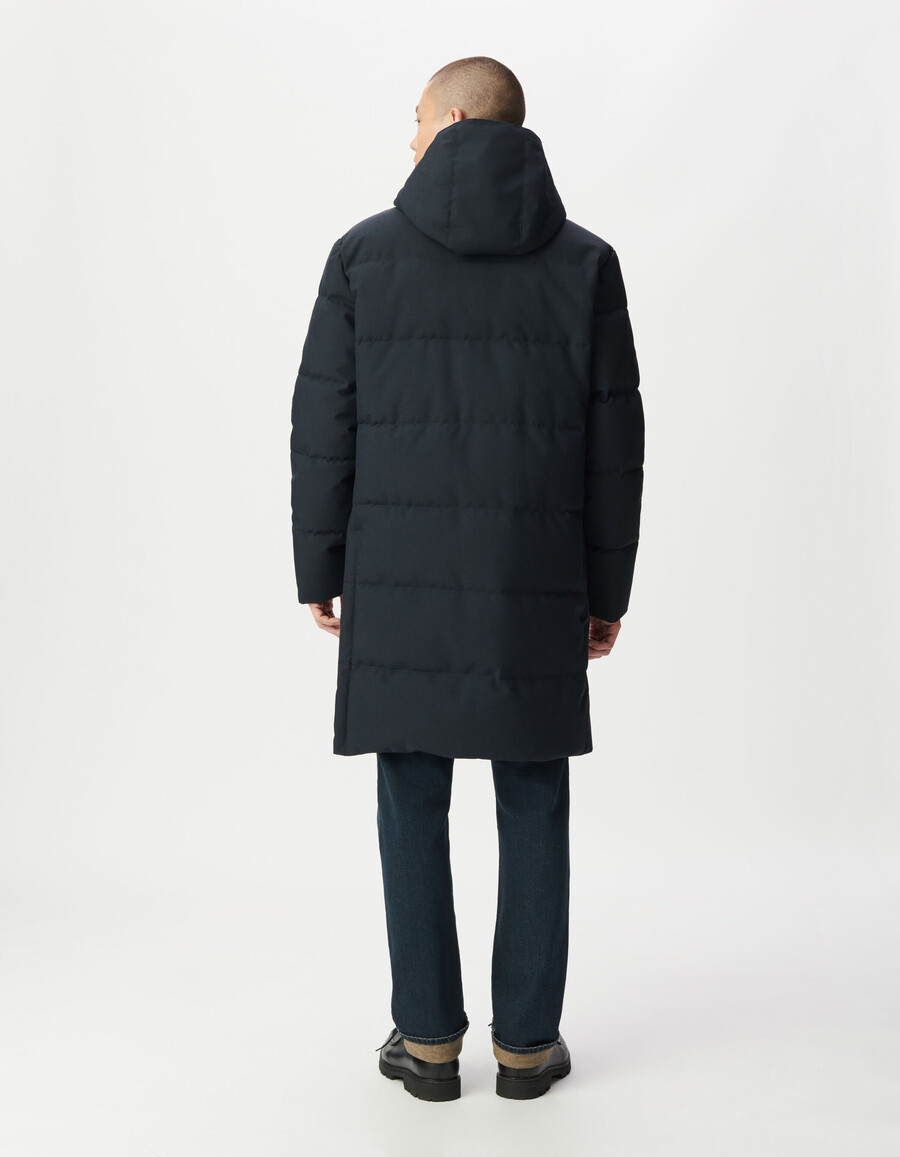 giacca lunga imbottita impermeabile trapuntata da uomo blu navy