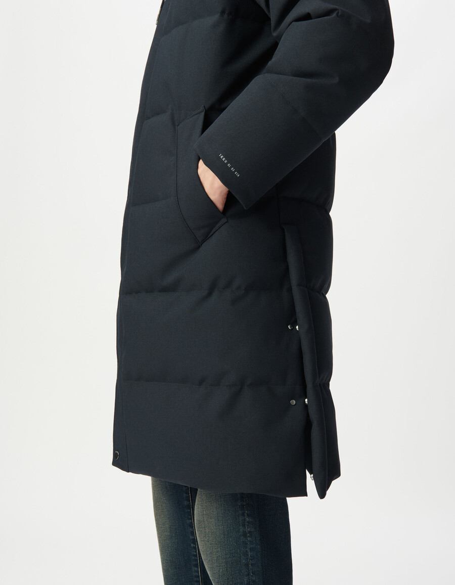giacca lunga imbottita impermeabile trapuntata da uomo blu navy