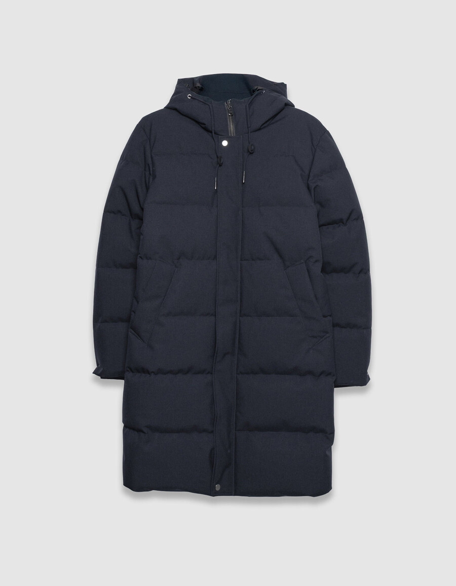 giacca lunga imbottita impermeabile trapuntata da uomo blu navy