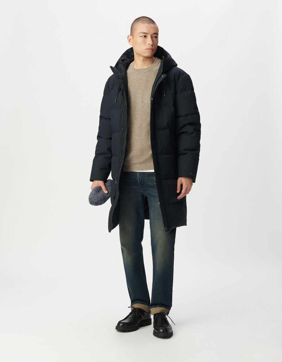 giacca lunga imbottita impermeabile trapuntata da uomo blu navy