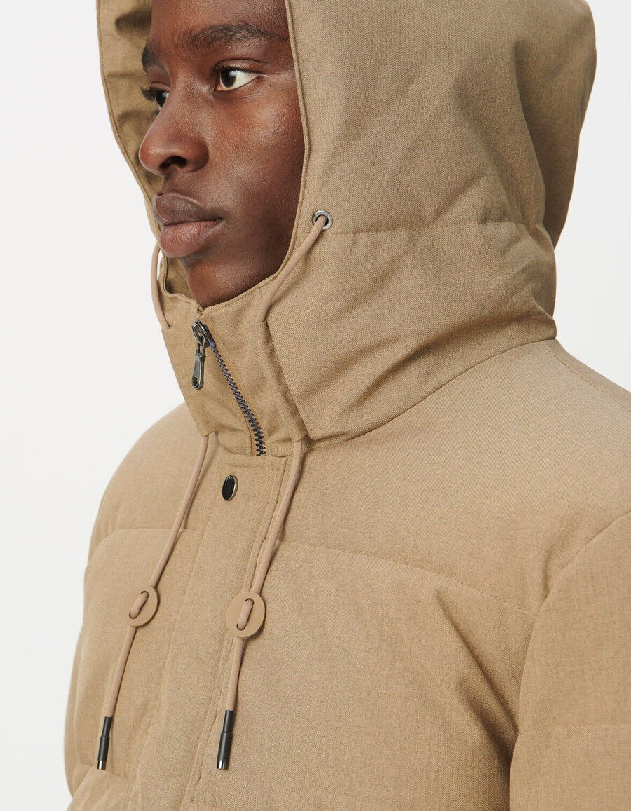 giacca imbottita lunga impermeabile trapuntata beige da uomo