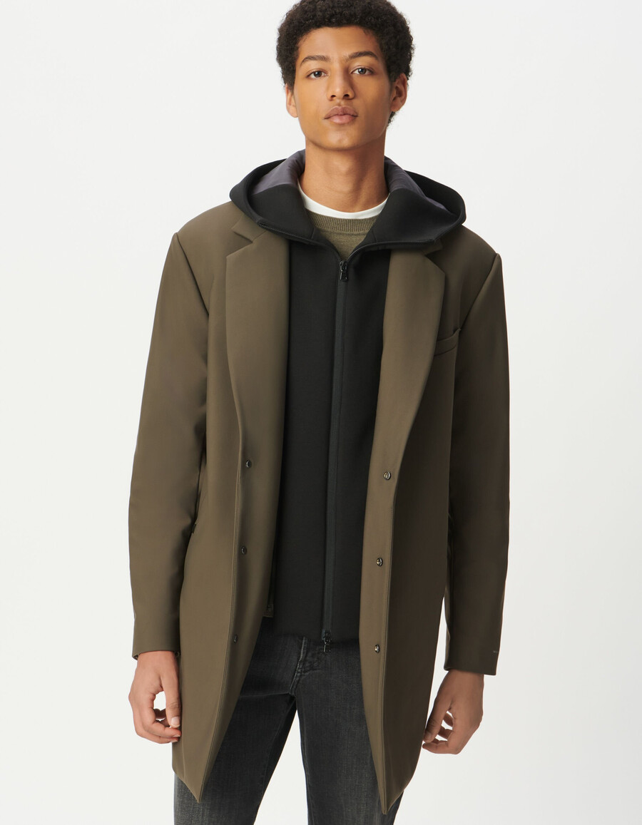 parka beige da uomo con rivestimento nero rimovibile e facile da pulire