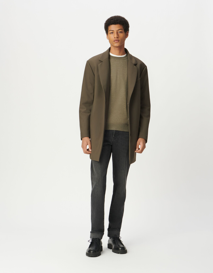 parka beige da uomo con rivestimento nero rimovibile e facile da pulire