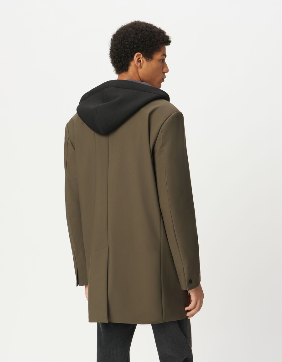parka beige da uomo con rivestimento nero rimovibile e facile da pulire