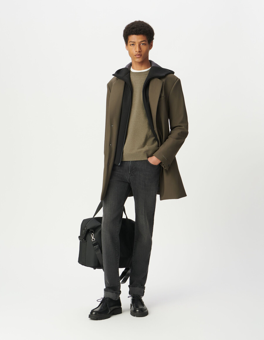 parka beige da uomo con rivestimento nero rimovibile e facile da pulire