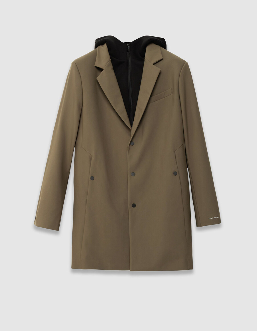 parka beige da uomo con rivestimento nero rimovibile e facile da pulire