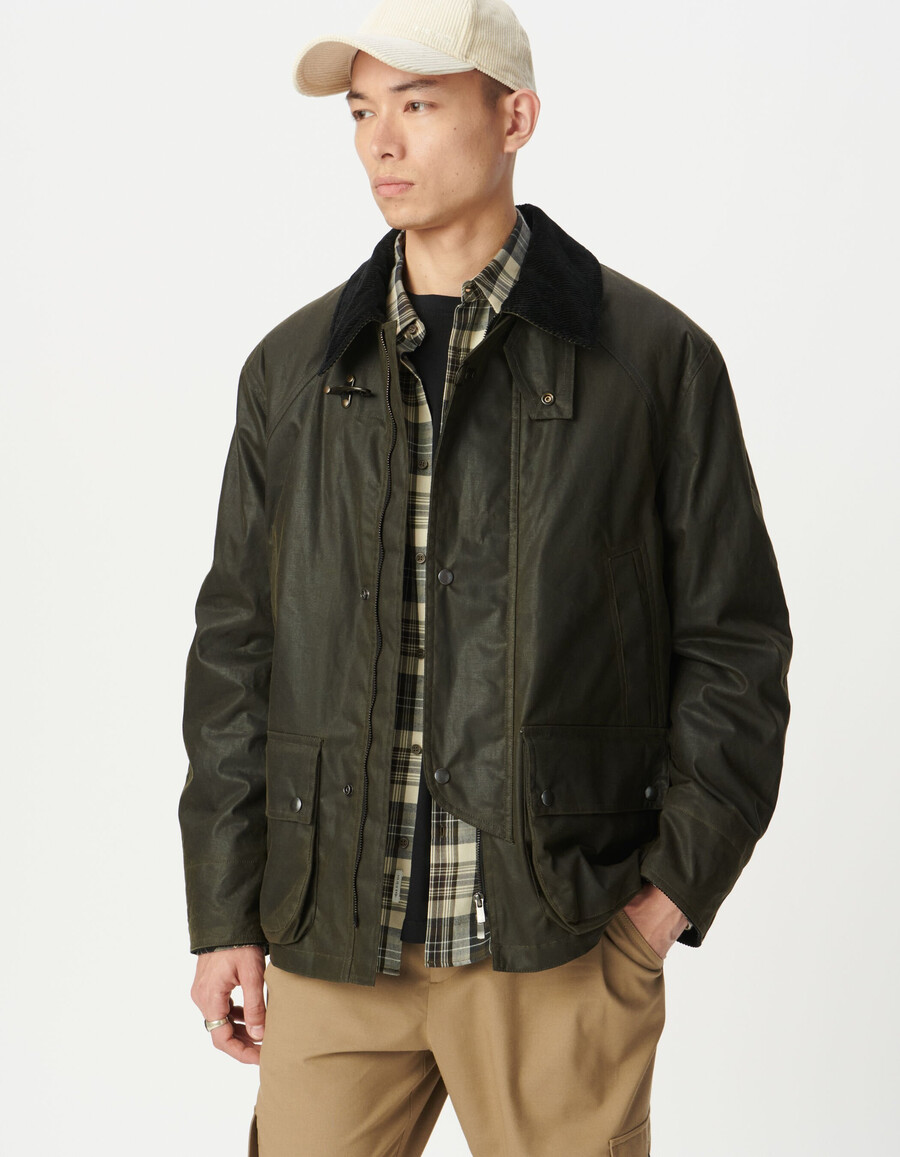 parka multitasche in tessuto cerato da uomo