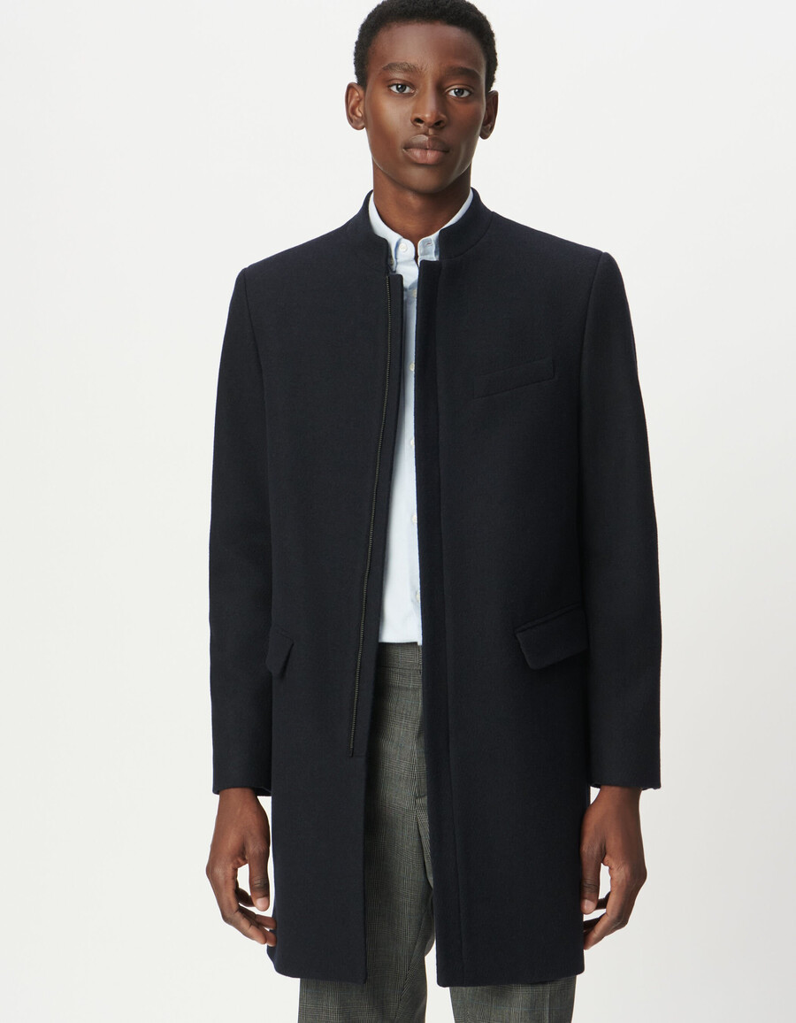 cappotto da ufficiale con cerniera blu navy da uomo