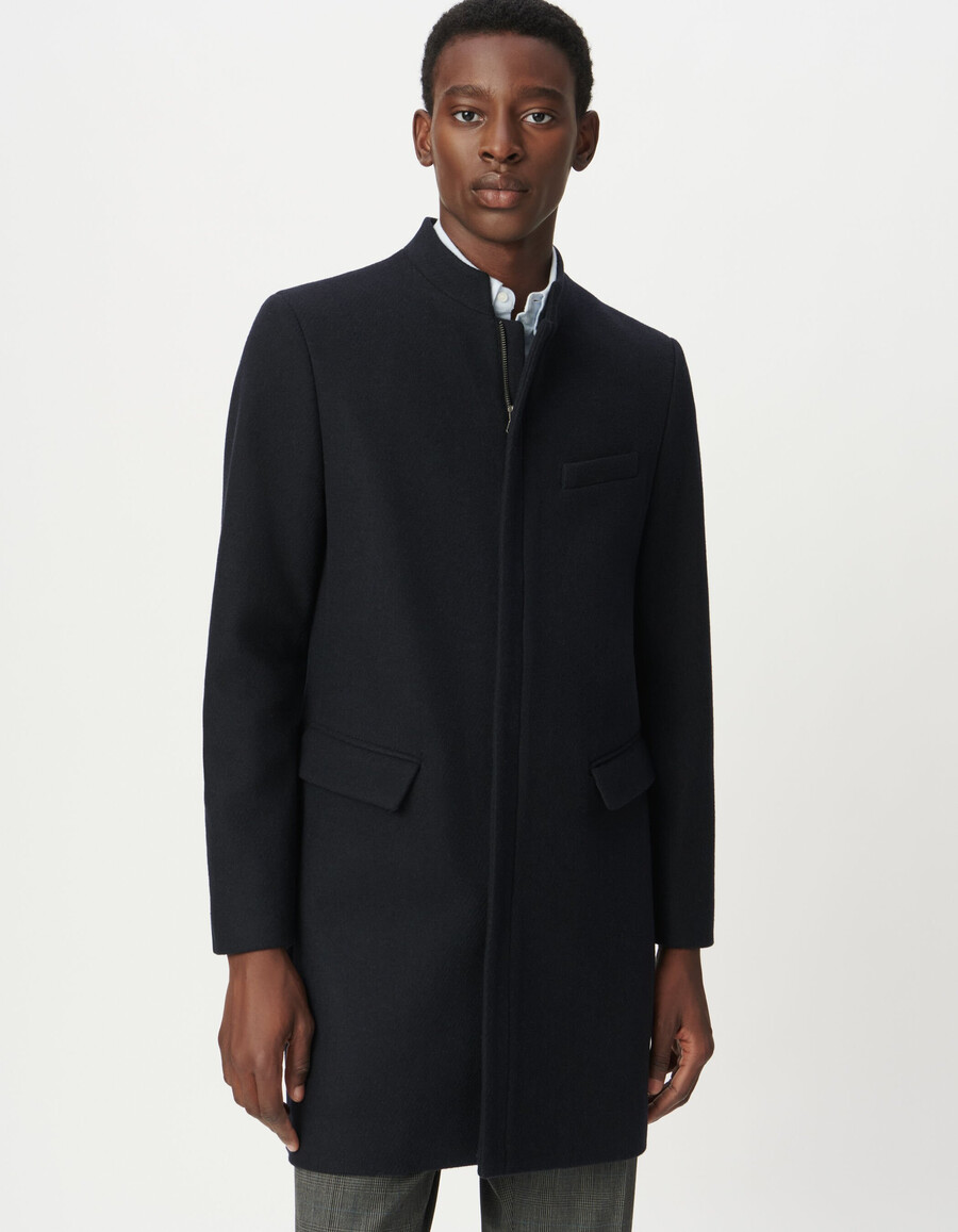 cappotto da ufficiale con cerniera blu navy da uomo
