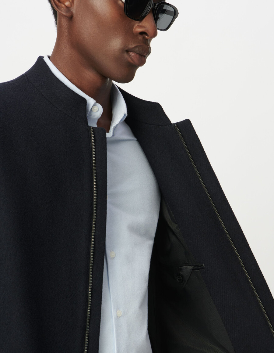 cappotto da ufficiale con cerniera blu navy da uomo