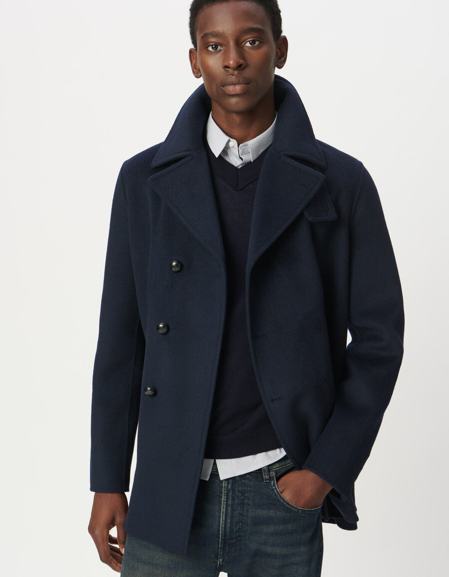 heren peacoat van marineblauwe wol