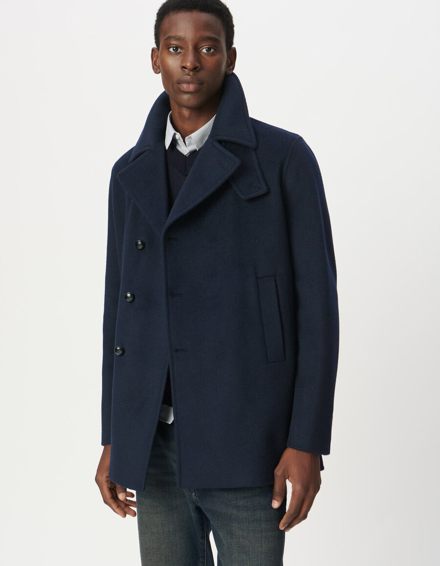 heren peacoat van marineblauwe wol