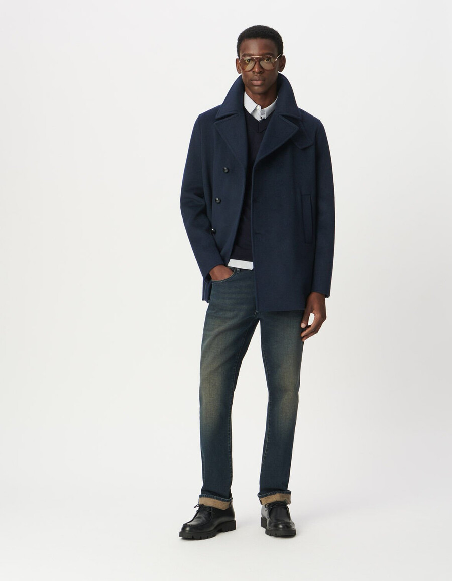 heren peacoat van marineblauwe wol