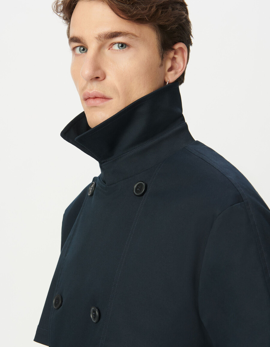 trench lungo blu navy da uomo con cintura