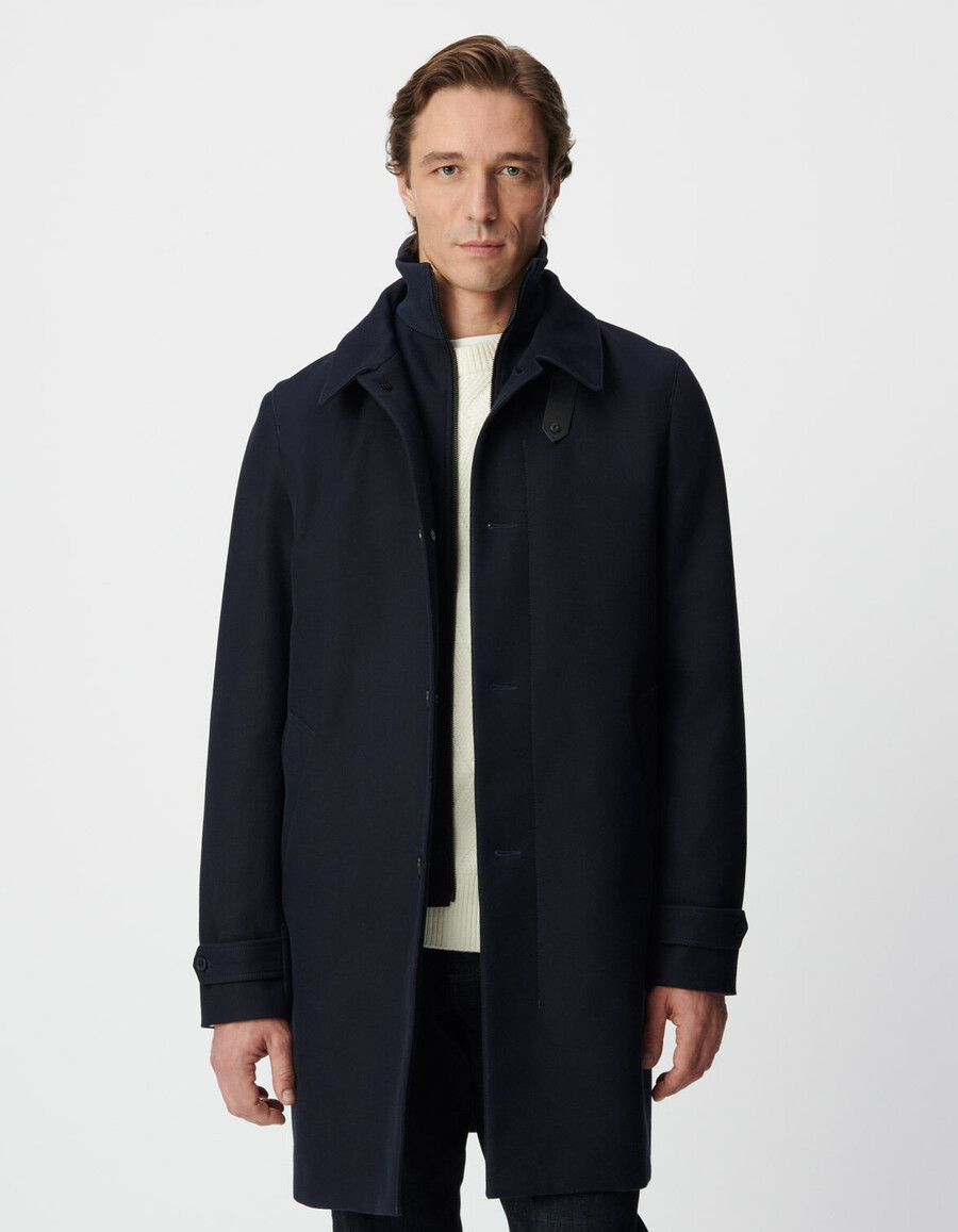 trench blu da uomo con rivestimento rimovibile