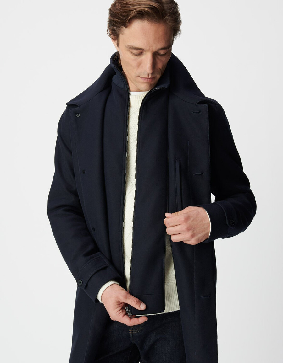 trench blu da uomo con rivestimento rimovibile