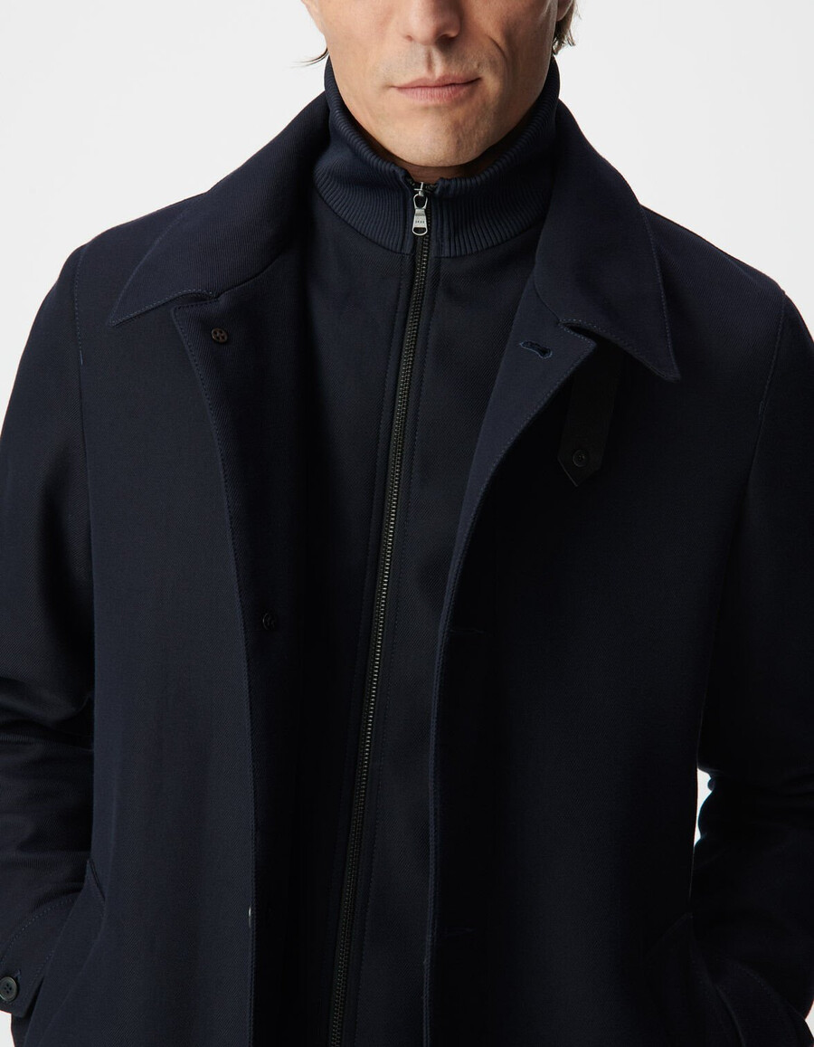 trench blu da uomo con rivestimento rimovibile