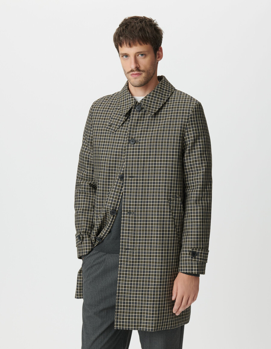 trench da uomo color cachi con motivo a quadri