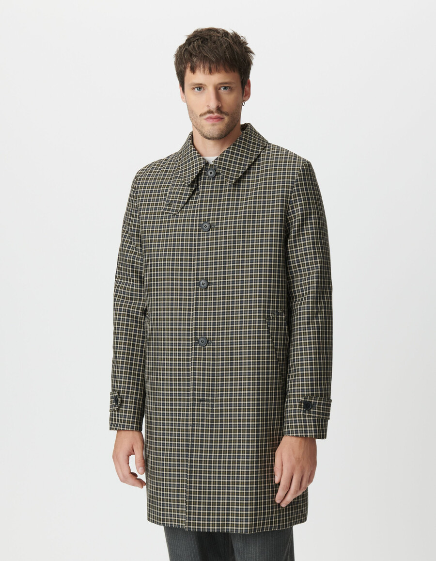 trench da uomo color cachi con motivo a quadri