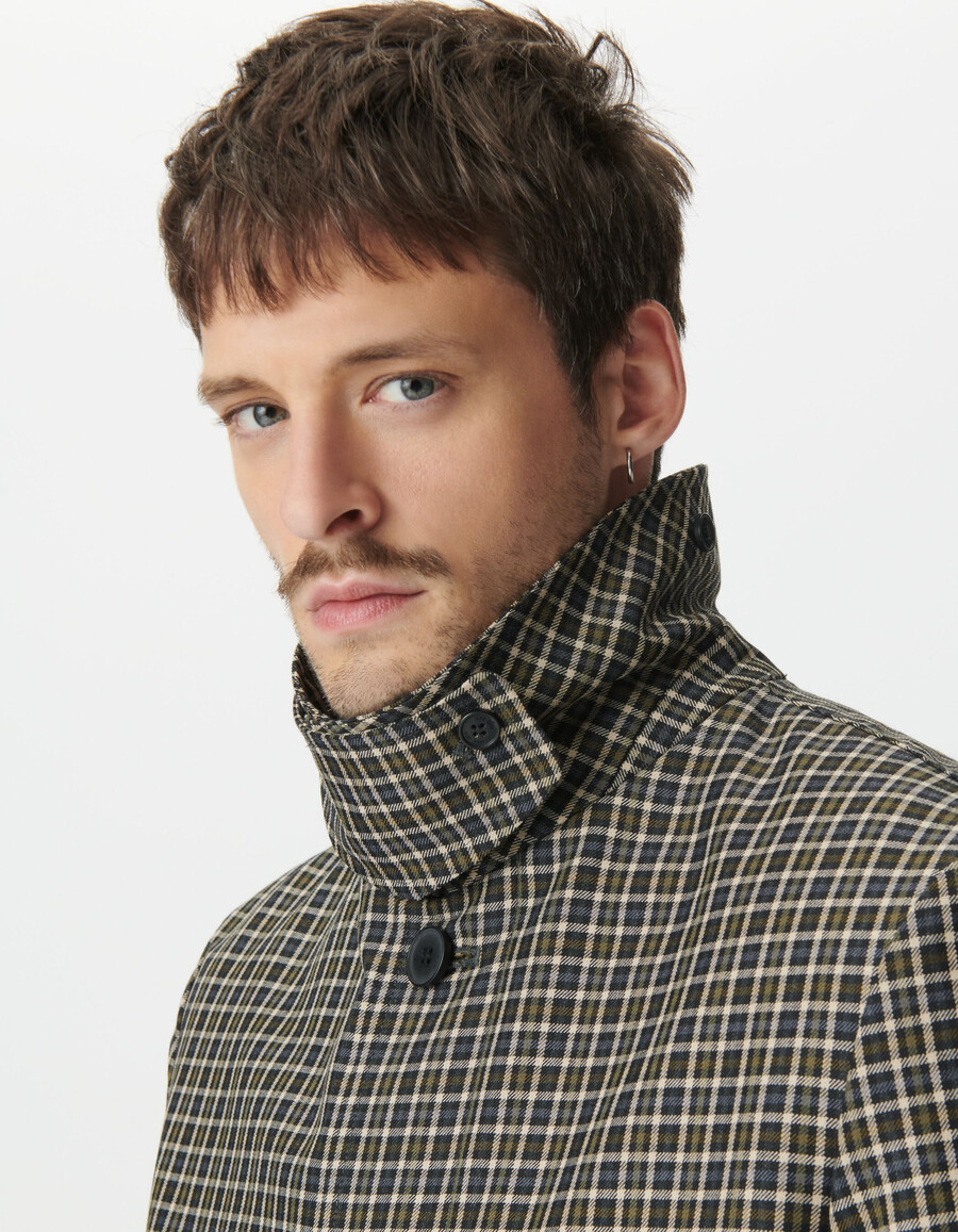 trench da uomo color cachi con motivo a quadri