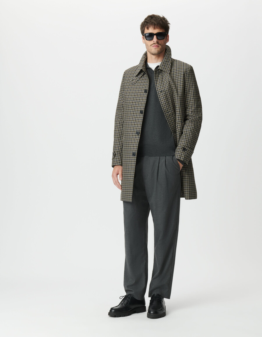 trench da uomo color cachi con motivo a quadri