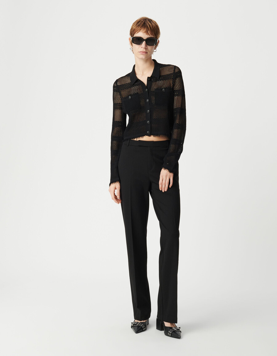 cardigan corto nero traforato da donna