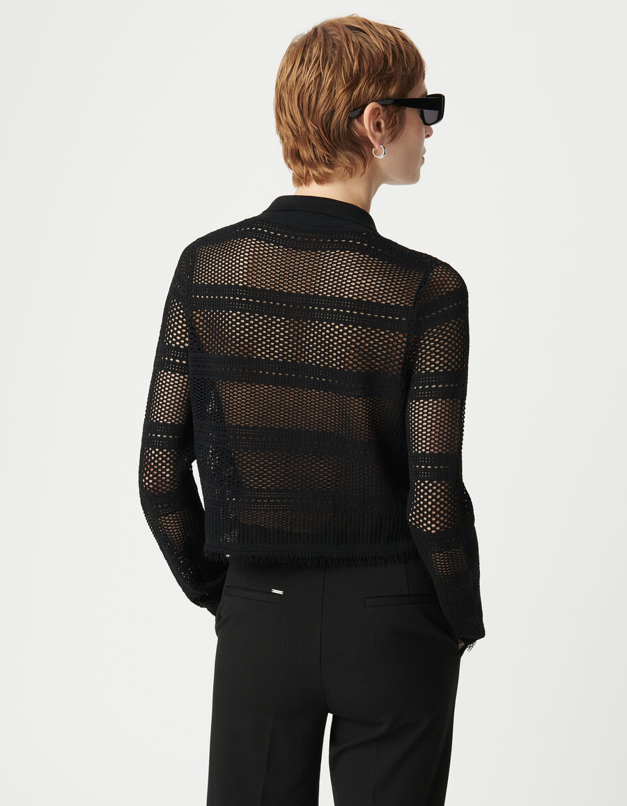 cardigan corto nero traforato da donna
