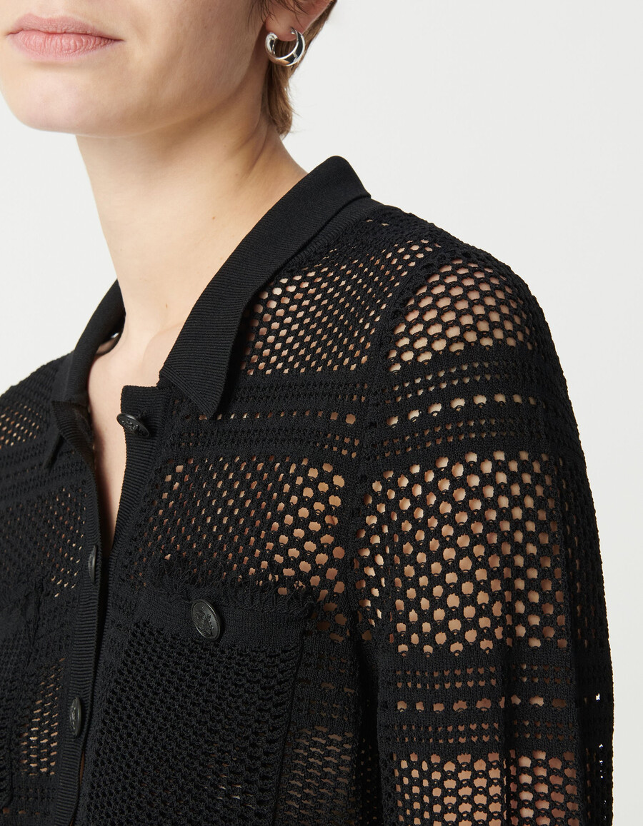 cardigan corto nero traforato da donna
