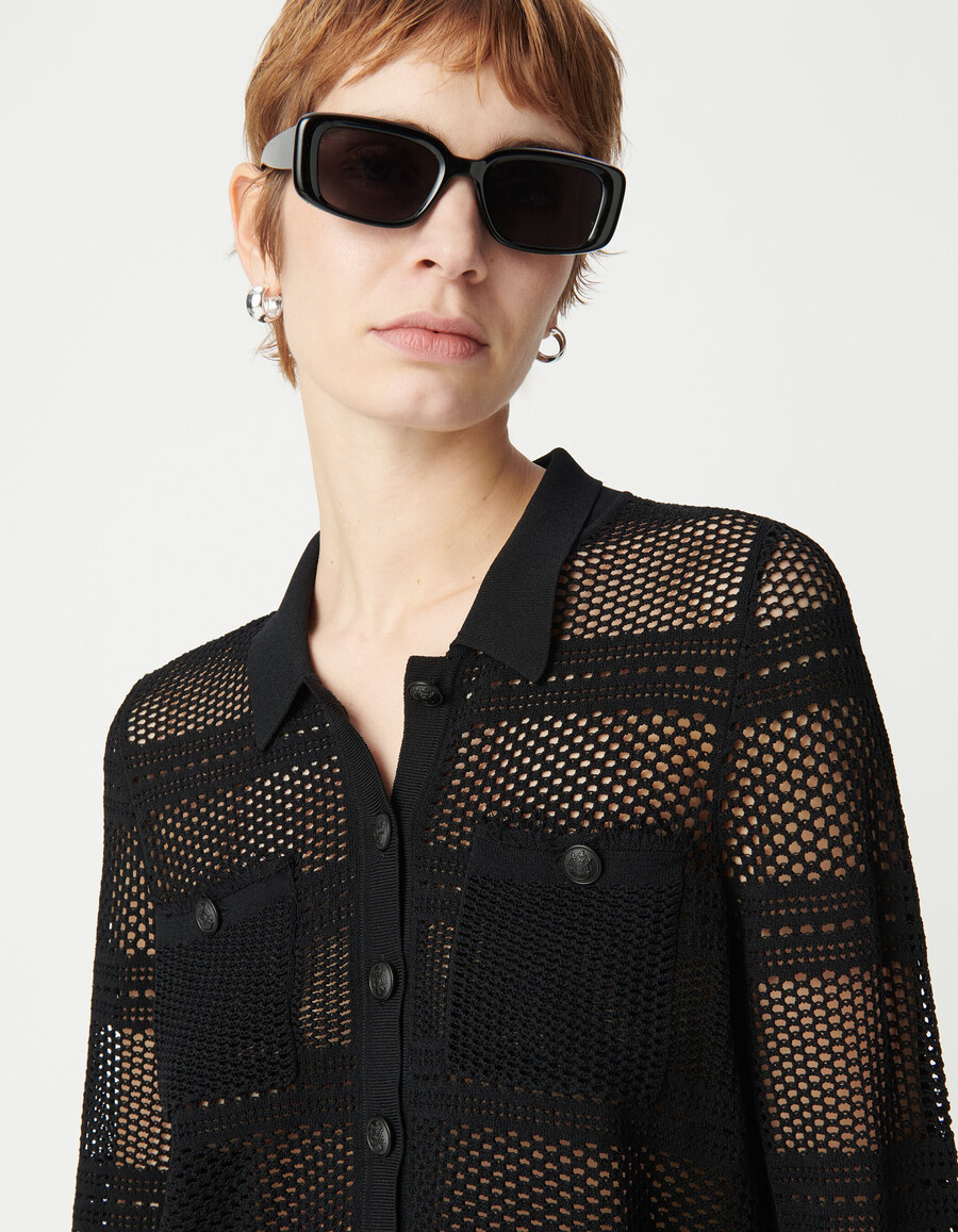 cardigan corto nero traforato da donna