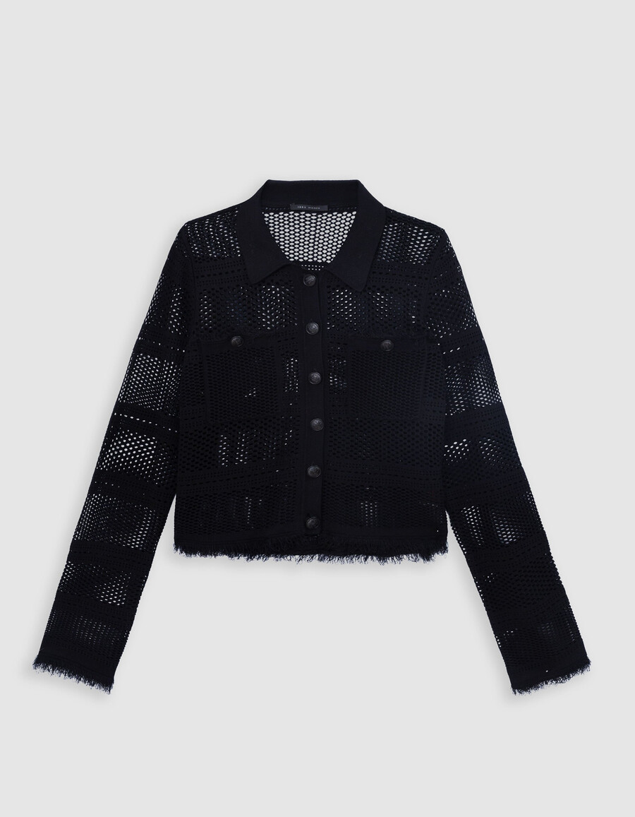 cardigan corto nero traforato da donna