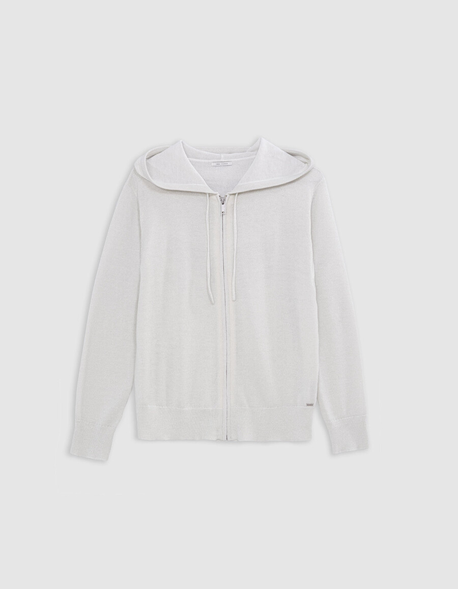 cardigan da donna in maglia a spina di pesce bianca con retro traforato
