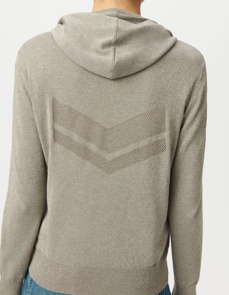cardigan in maglia di sesamo con motivo a spina di pesce e dorso traforato da donna