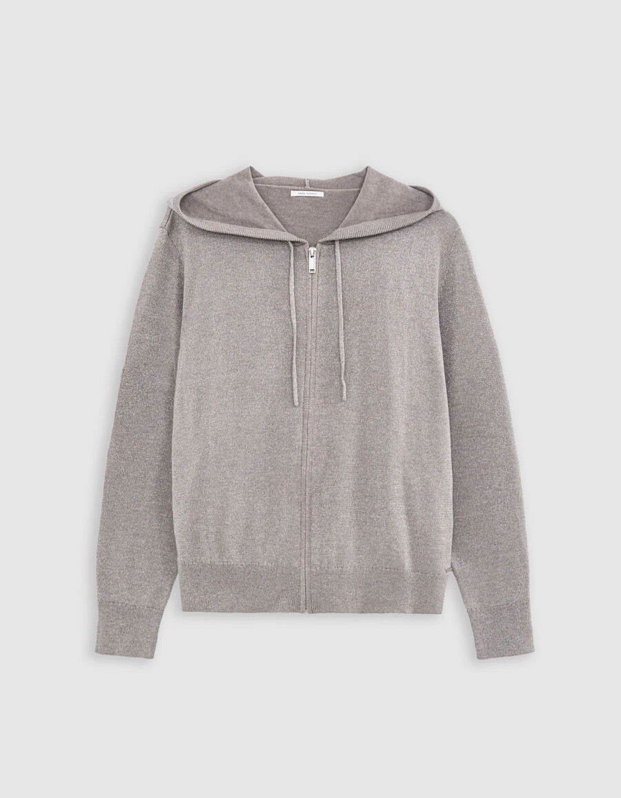 cardigan in maglia di sesamo con motivo a spina di pesce e dorso traforato da donna